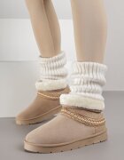 kafeini Ghete de zăpadă bej închis tip slip-on din piele întoarsă sintetică cu broderie și blană Zetesse
