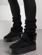 kafeini Ghete de zăpadă Negre cu talpă groasă cusături decorative și blană Lindera