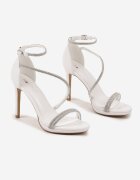 kafeini Sandale Albe Stiletto cu Barete cu Zirconii Marinea