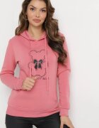 kamaella Hanorac clasic roz cu fleece model pulover decorat cu imprimeu Lettora