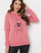 kamaella Hanorac clasic roz cu fleece model pulover decorat cu imprimeu Lettora