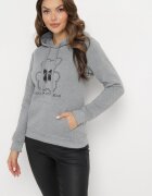 kamaella Hanorac Clasică Gri cu Fleece și Decorată cu Imprimeu Lettora
