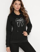 kamaella Hanorac Negru din fleece cu borduri elastice decorat cu imprimeu Mleza