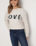 kamaella Pulover Clasic Bej deschis cu Scris și Elastic Haccate