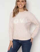 kamaella Pulover Roz Clasic cu Text și Borduri Haccate