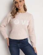 kamaella Pulover Roz Clasic cu Text și Borduri Haccate