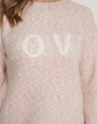 kamaella Pulover Roz Clasic cu Text și Borduri Haccate