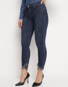 kiss pink Blugi bleumarin Skinny Decorați cu blăniță și perle Onuset