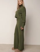  Komplet Verde Tricotat cu Vâscoză Bluză tip golf cu elastic și Pantaloni largi Noridra