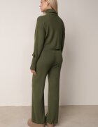  Komplet Verde Tricotat cu Vâscoză Bluză tip golf cu elastic și Pantaloni largi Noridra
