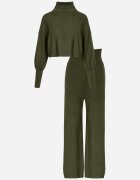  Komplet Verde Tricotat cu Vâscoză Bluză tip golf cu elastic și Pantaloni largi Noridra
