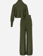  Komplet Verde Tricotat cu Vâscoză Bluză tip golf cu elastic și Pantaloni largi Noridra