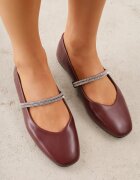 l.day Balerini Bordeaux tip slip-on cu baretă decorativă cu zirconii Rola
