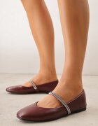 l.day Balerini Bordeaux tip slip-on cu baretă decorativă cu zirconii Rola
