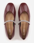 l.day Balerini Bordeaux tip slip-on cu baretă decorativă cu zirconii Rola