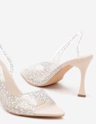 l.day Sandale Bej Transparente cu Toc Stiletto decorate cu Zirconii și Perle Risaemi