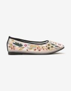 la flor Balerini Negri Din Plasă cu Broderie Florală Fevelle