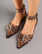 la flor Pantofi stiletto leopard lăcuiți decorați cu catarame Clelione