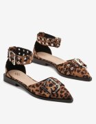 la flor Pantofi stiletto leopard lăcuiți decorați cu catarame Clelione