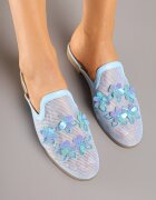 la flor Papuci Albastri din plasă Tip Mule cu flori 3D Vilmoi