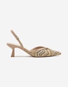 la flor Sandale Bej închis Slingback cu Toc Tip Pisoi Decorate cu Catarame Adivilo