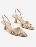 la flor Sandale Bej închis Slingback cu Toc Tip Pisoi Decorate cu Catarame Adivilo