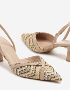 la flor Sandale Bej închis Slingback cu Toc Tip Pisoi Decorate cu Catarame Adivilo