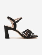 la flor Sandale Negre cu Toc cu Barete Împletite și Ornament Metalic Sarivaya