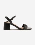 la flor Sandale Negre cu Toc cu Fată Împletită Cleorelle