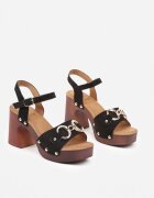 la flor Sandale Negre Saboți cu toc gros cu Capse și Ornament stil Mocasin Lenissa