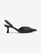 la flor Sandale Negre Slingback cu toc tip kitten decorate cu catarame Adivilo