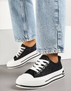 lady glory Adidași Negri cu Talpă Groasă până la gleznă Decorați cu Dantelă Jenathiela