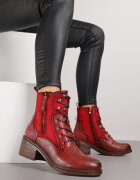 lady glory Botine Bordo-Roșii cu toc gros decorate cu fermoar Salittea