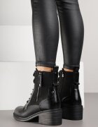 lady glory Ghete Negre cu Toc Bloc Decorate cu Fermoar Salittea