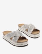 lady glory Papuci Argintii cu Talpă Groasă Stil Boho cu Zirconii Luriona