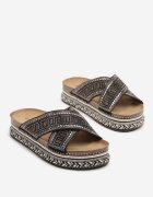 lady glory Papuci Negri cu talpă groasă în stil Boho cu zirconii Luriona
