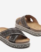 lady glory Papuci Negri cu talpă groasă în stil Boho cu zirconii Luriona