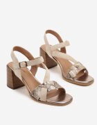 lady glory Sandale bej cu toc cu barete geometrice Mevica