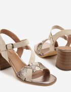 lady glory Sandale bej cu toc cu barete geometrice Mevica