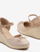lady glory Sandale Bej închis tip Espadrile cu fundă pe coturn cu împletitură Ziarine