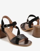lady glory Sandale Negre cu Toc cu Barete Geometrice Mevica