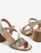 lady glory Sandale verzi cu toc cu barete geometrice Mevica