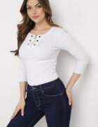 las garras Bluză Albă de bumbac din tricot reiat cu fermoar la decolteu Hlavaria