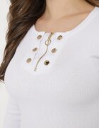 las garras Bluză Albă de bumbac din tricot reiat cu fermoar la decolteu Hlavaria