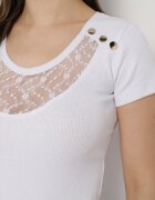 las garras Bluză Albă din Bumbac cu Dantelă la Decolteu și Butoane Decorative Xomilia