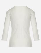 las garras Bluză Albă din Bumbac din Tricot Reiat cu Mâneci 3/4 și Decupaj la Decolteu Xireal