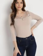 las garras Bluză Bej din Bumbac cu Capse Decorative și Inserție din Dantelă Betolia