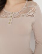 las garras Bluză Bej din Bumbac cu Capse Decorative și Inserție din Dantelă Betolia