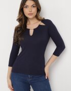 las garras Bluză bleumarin din bumbac din tricot reiat cu mâneci 3/4 și decupaj la decolteu Xireal