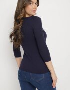 las garras Bluză bleumarin din bumbac din tricot reiat cu mâneci 3/4 și decupaj la decolteu Xireal